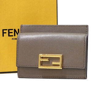 Fendi Baguette Card Wallet Leather Greige Coin